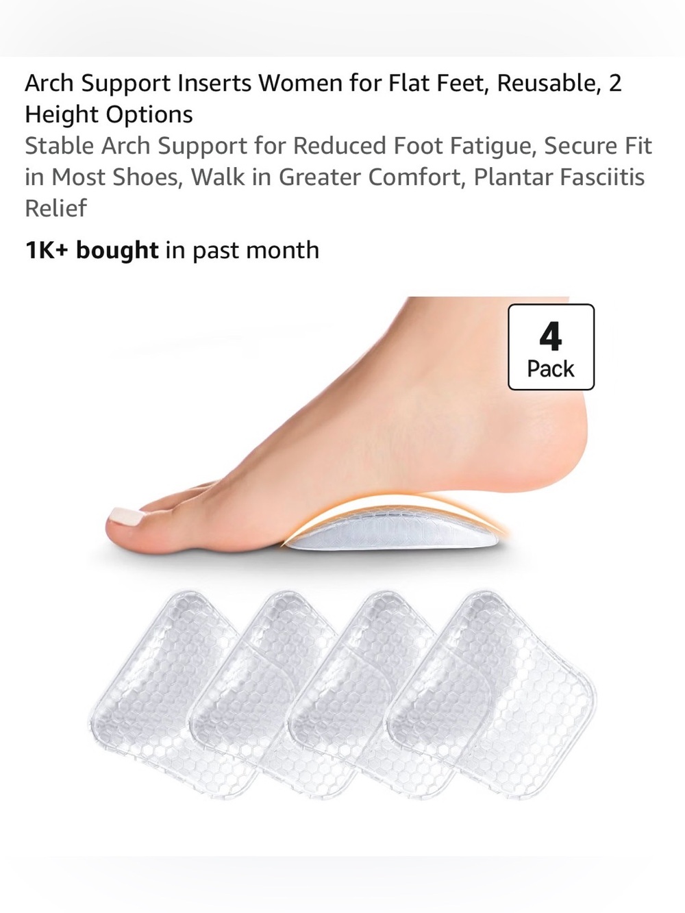 Arch support inserts for flat feet reusable 2 height options relief fasciitistis
